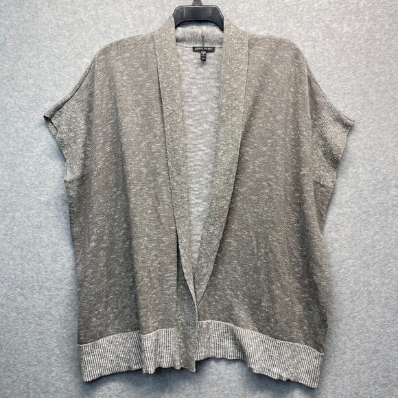 Eileen Fisher Linen Blend Cardigan Womens Small‎ Gray Oversized Sleeveless Light - Picture 1 of 13
